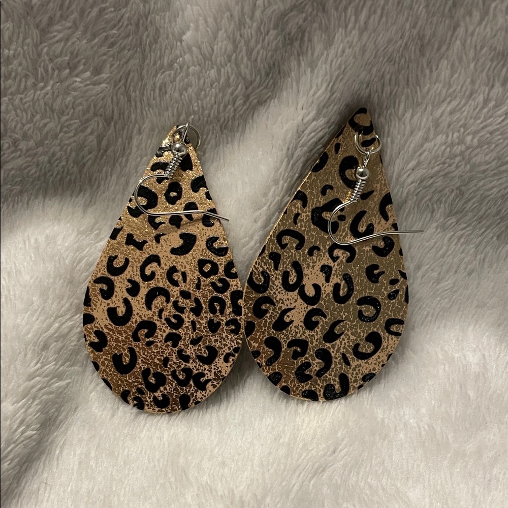 Metallic Leopard Print Teardrop Earrings
